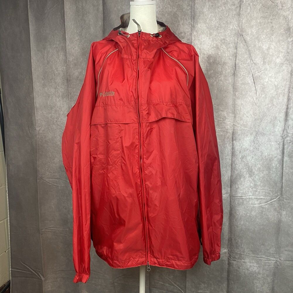 Columbia Bright Red Sports Rain Jacket Windbreaker XXL Outdoor Hiking Walking